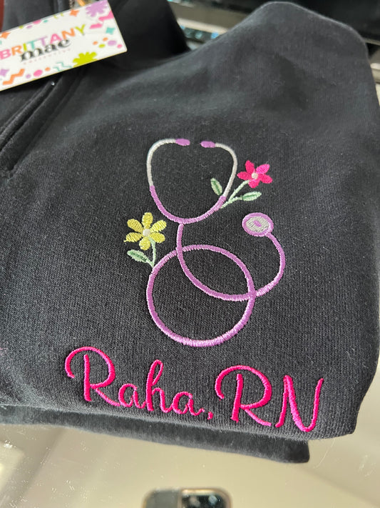 Personalized Nurse Quarter Zip Embroidered Sweater