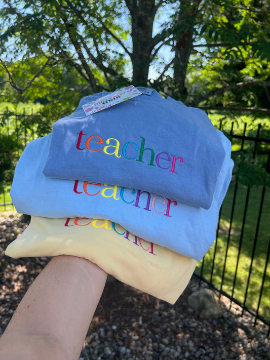 Teacher embroidered Sweater, Tshirt or Hoodie