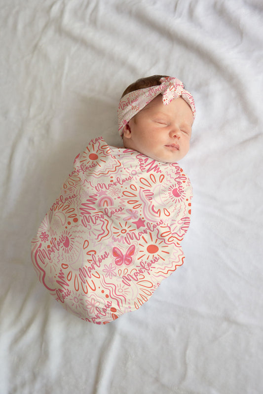 Personalized Pink Baby Swaddle Set