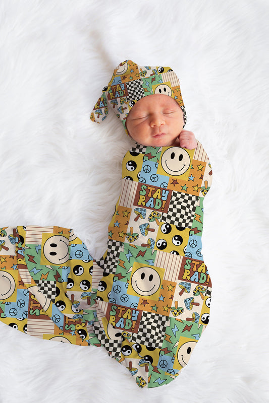 Personalized Baby Boy Swaddle Blanket Hat Set, smiley swaddle, hospital reveal outfit baby boy, baby shower gift, receiving blanket for boys