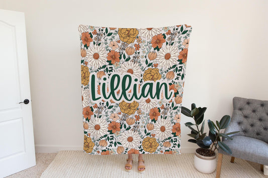 Personalized Blanket floral Girl Boho throw Baby Shower Gift Wildflower Newborn Baby Girl Name Blanket Floral Girl Daisy Blanket