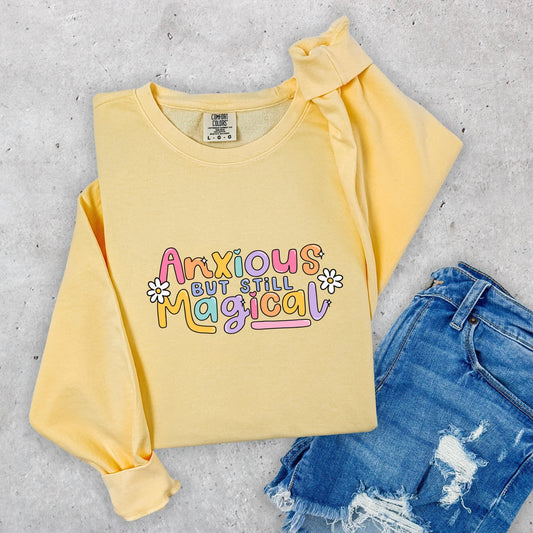 anxious mental health sweater, comfort colors crewneck, Anxious Emotional rainbow Oversized Vintage Sweater, Gen z sweater unhinged top