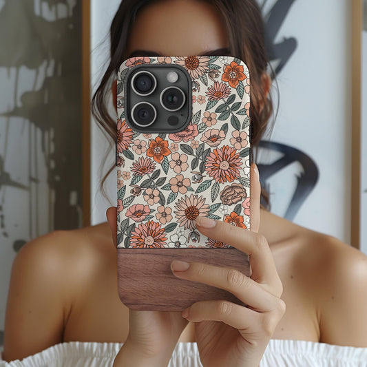 Custom floral phone case for iphone 16, 15, 14, 13 Pro Max, MAGSAFE Iphone case floral, vintage botanical personalized phone case orange
