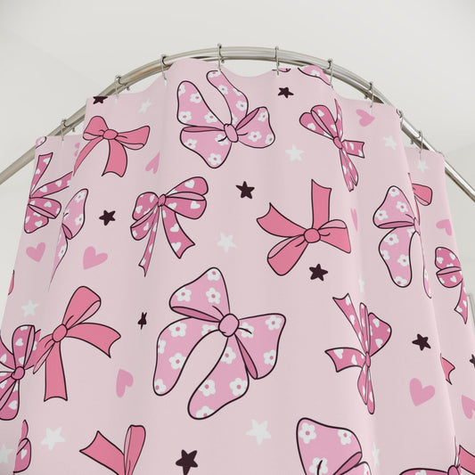 Pink Bow Shower Curtain Coquette decor, custom trendy coquette bathroom decor, preppy shower curtain, aesthetic bathroom decor personalized