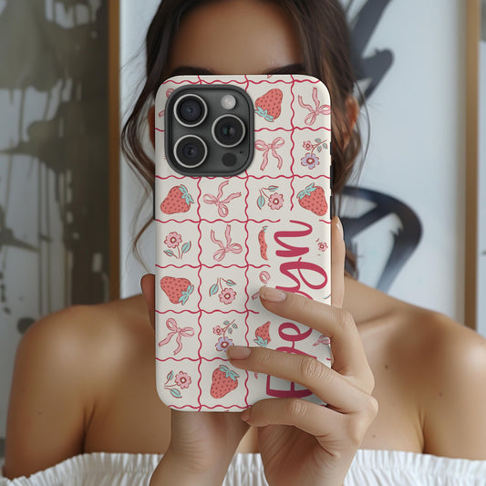 Custom MAGSAFE iphone case personalized iphone 16 15 14 13 pro max plus, coquette strawberry preppy girl iphone case vintage