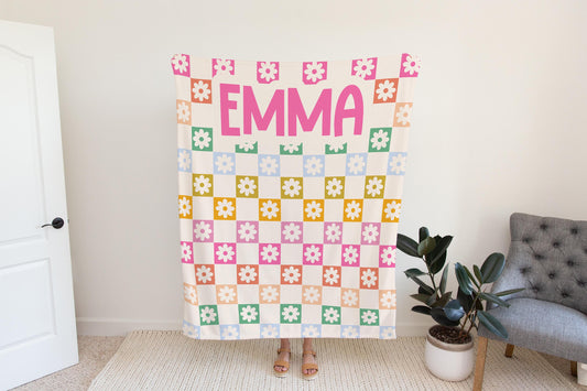 Personalized floral vintage blanket with Name, Custom name blanket gift, Birthday Anniversary Gift for her, floral baby blanket rainbow