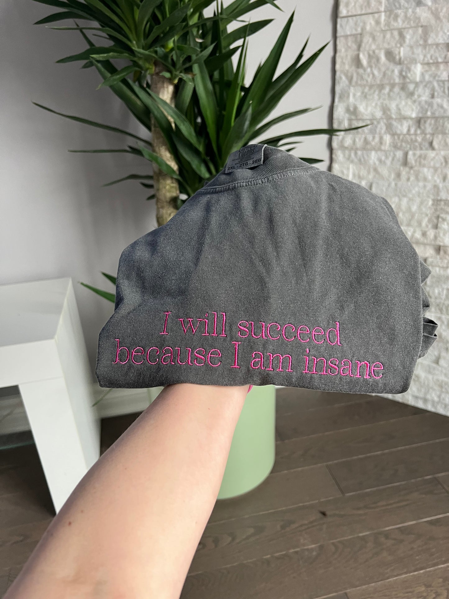 I will succeed because I am Insane embroidered Sweater, Tshirt or Hoodie