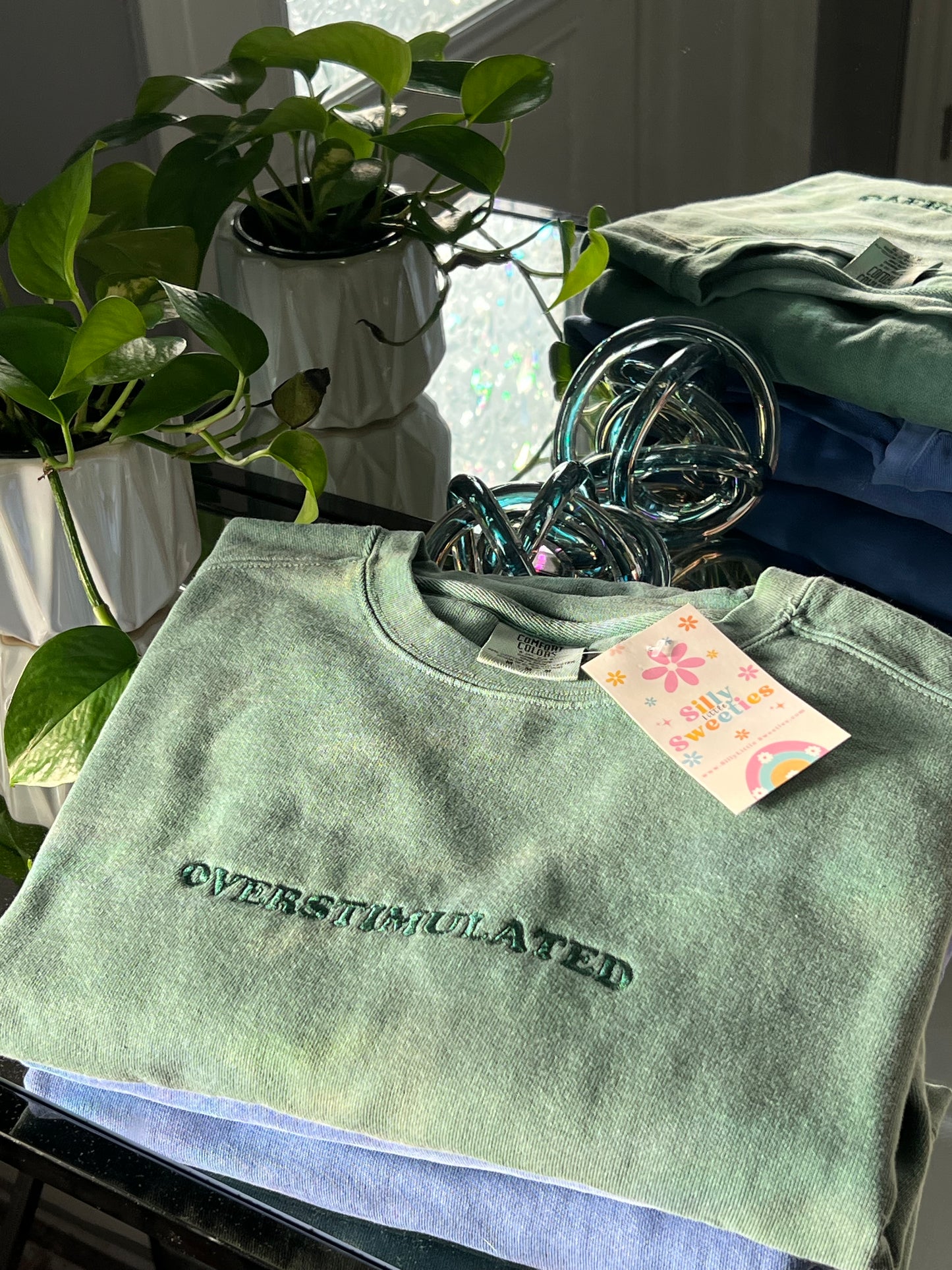Overstimulated Embroidered Sweater Comfort Colors