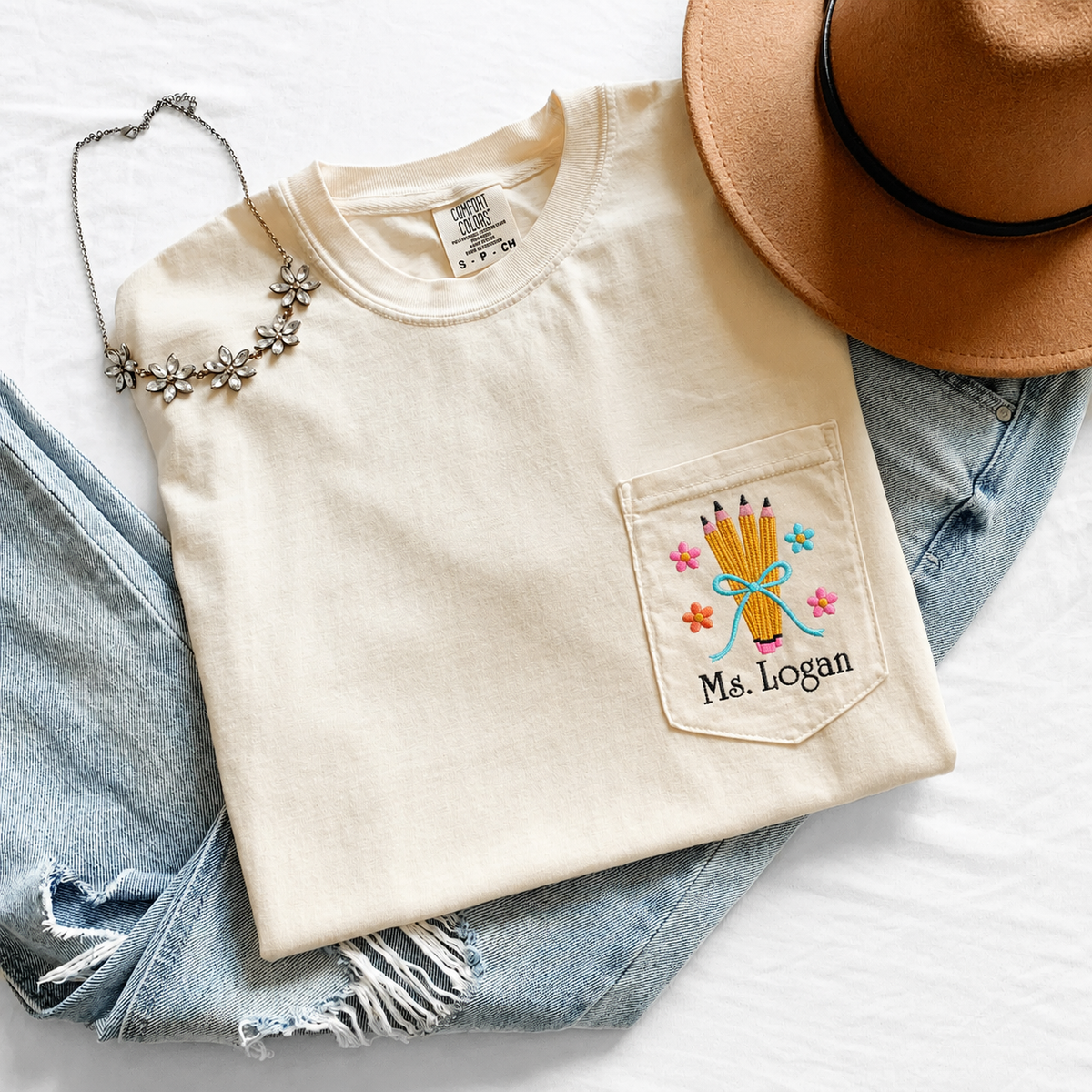 Custom Teacher Pocket Embroidery Shirt Persoanlized Name