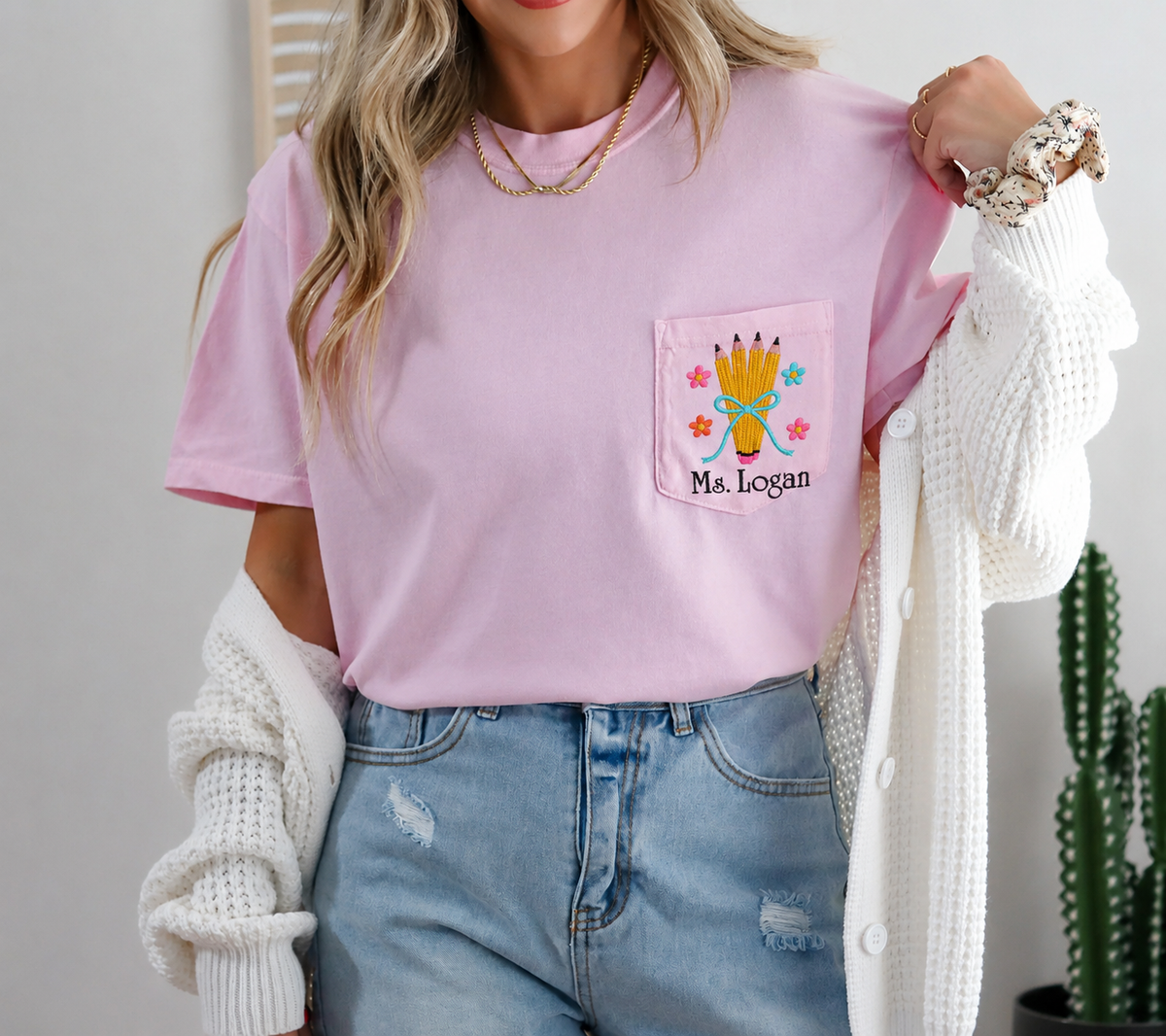 Custom Teacher Pocket Embroidery Shirt Persoanlized Name