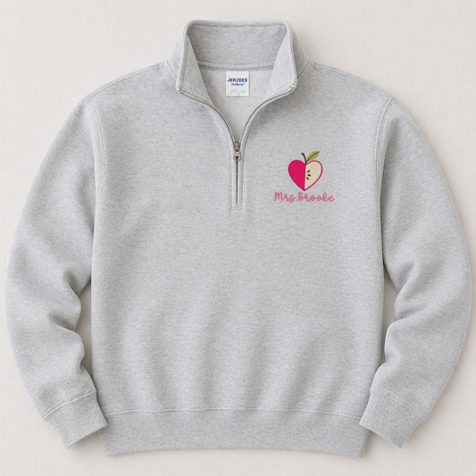 Personalized Teacher Quarter Zip Embroidered Sweater