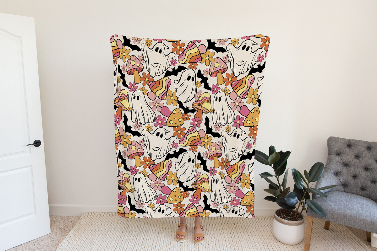 Personalized Ghost Halloween Throw Blanket Fall Decor