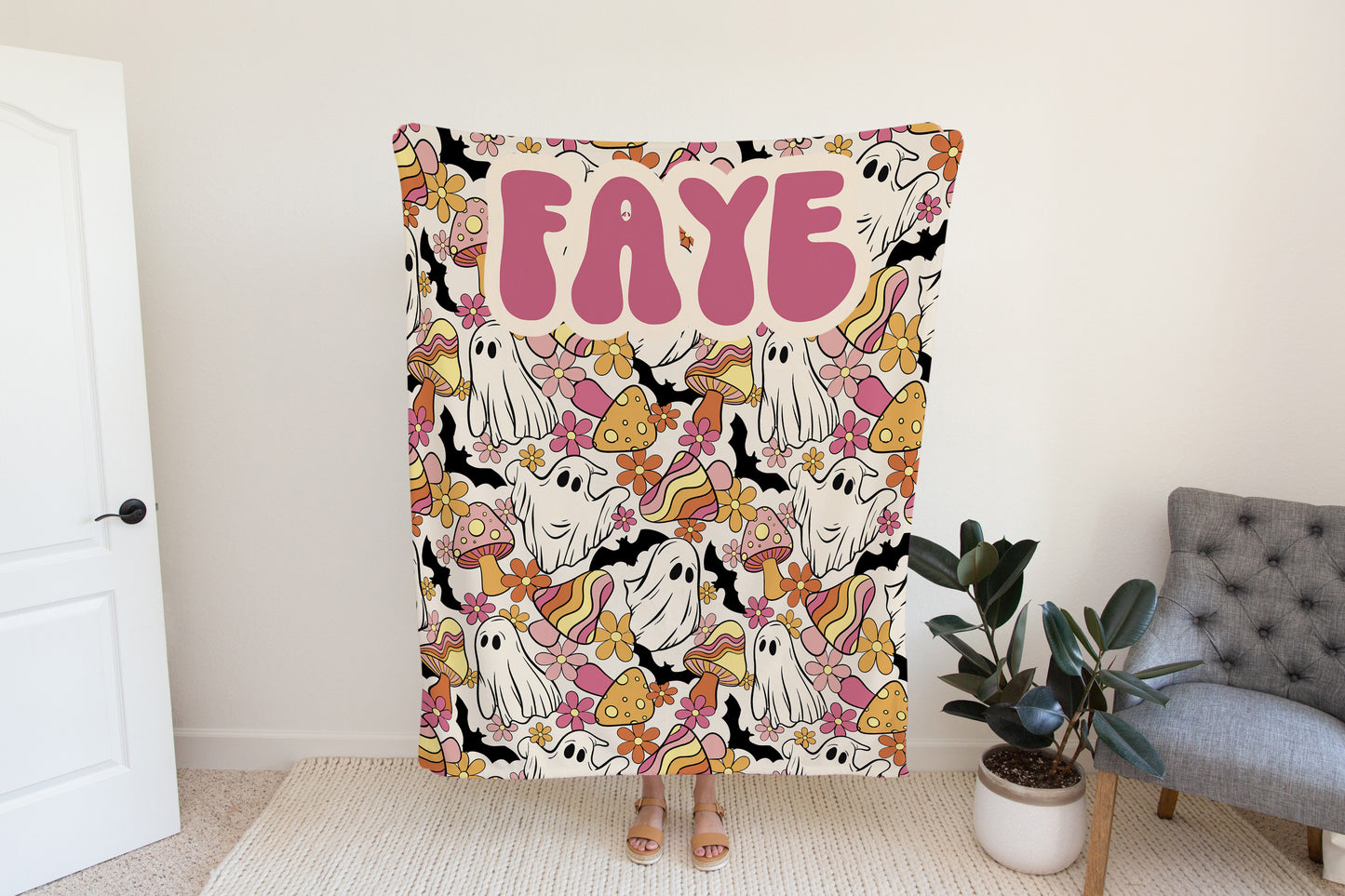Personalized Ghost Halloween Throw Blanket Fall Decor