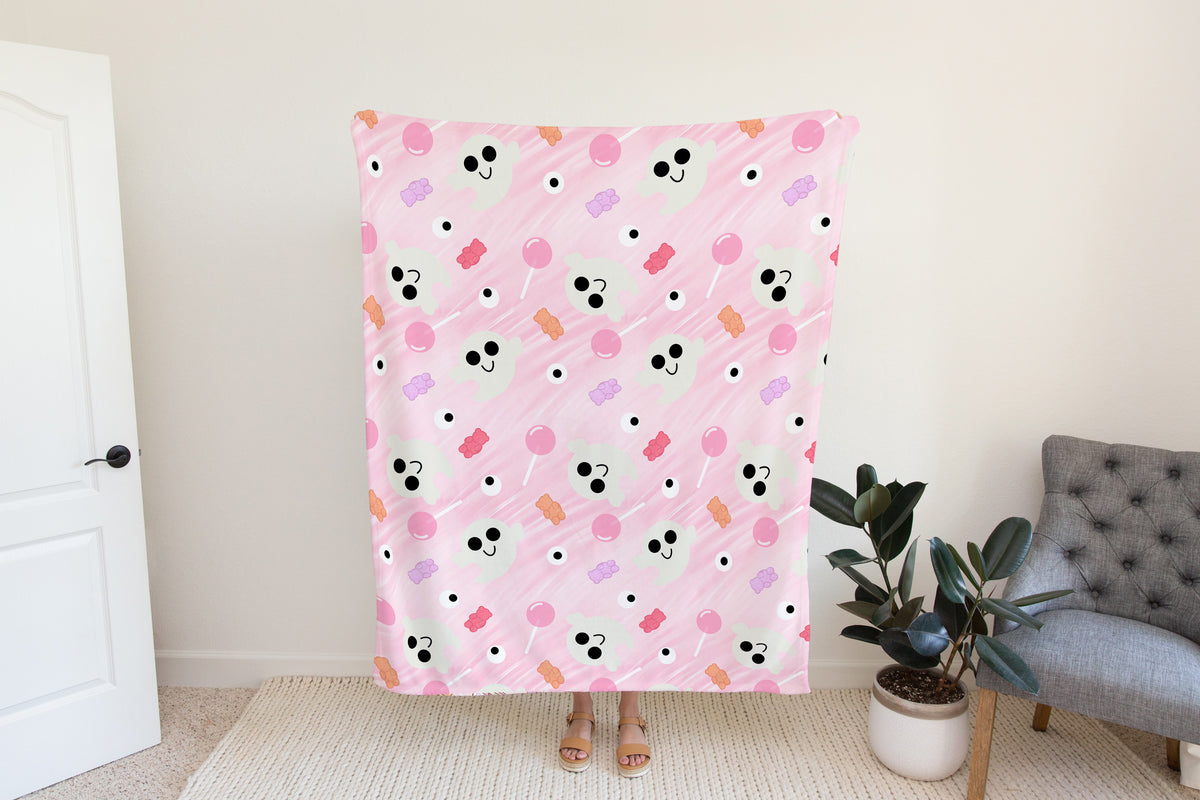 Personalized Halloween Blanket Pink Ghost