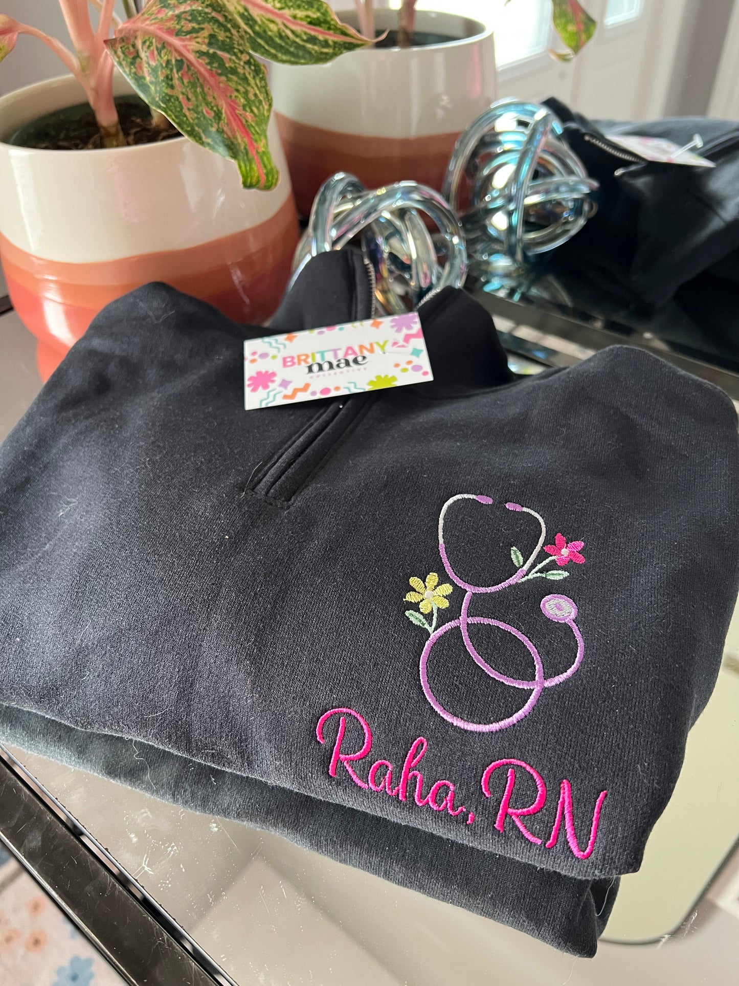 Personalized Nurse Quarter Zip Embroidered Sweater