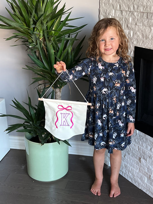 Custom Kids Monogram Flag Embroidered Nursery Pennant