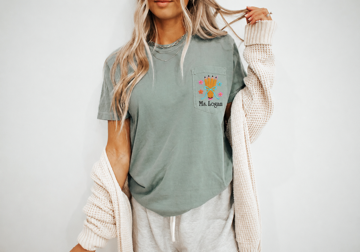 Custom Teacher Pocket Embroidery Shirt Persoanlized Name