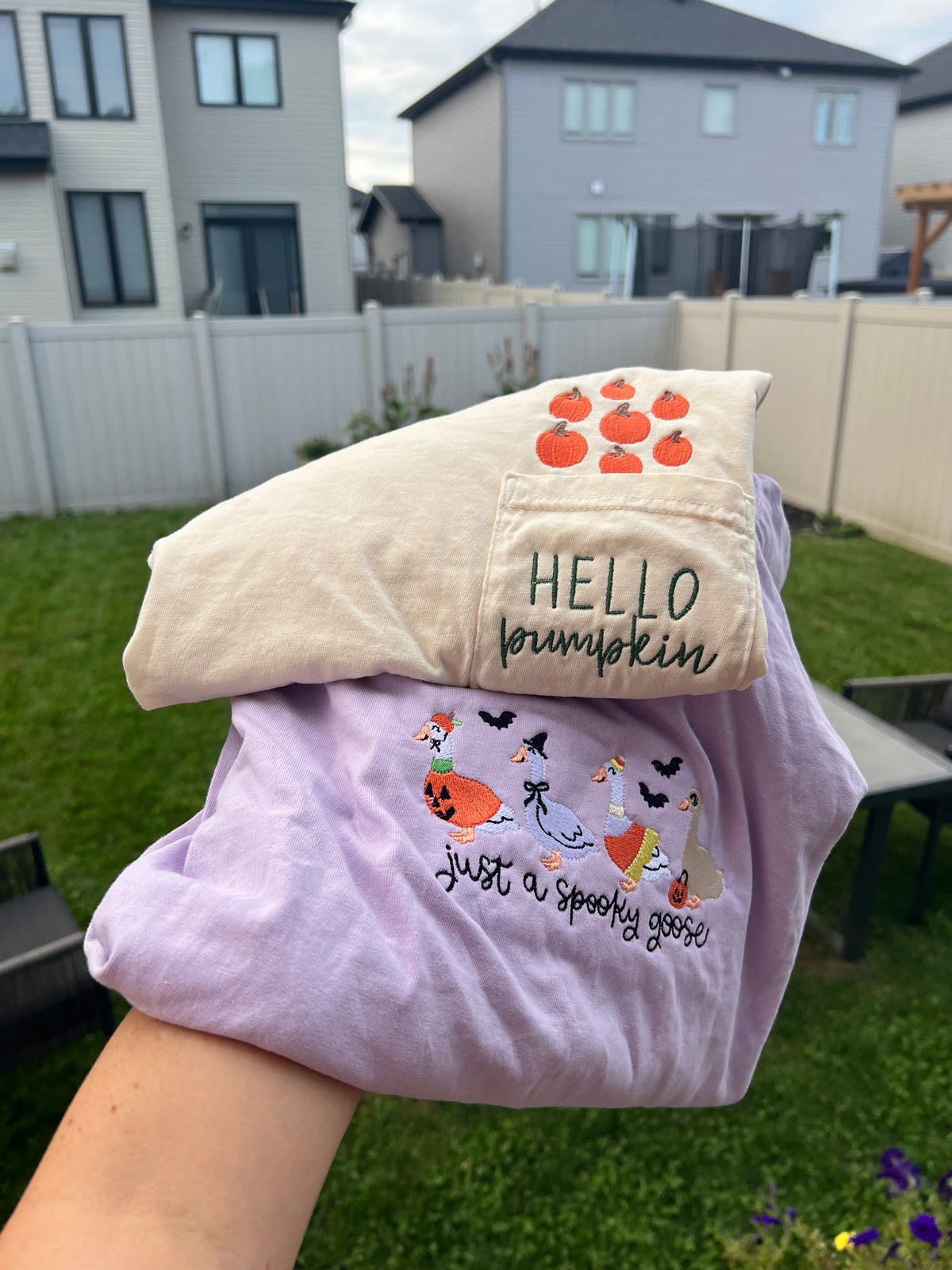 Hello Pumpkin Pocket Embroidery tshirt