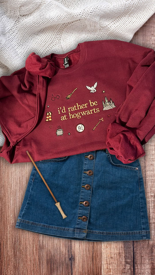 I’d rather be in hogwarts embroidered harry potter sweater
