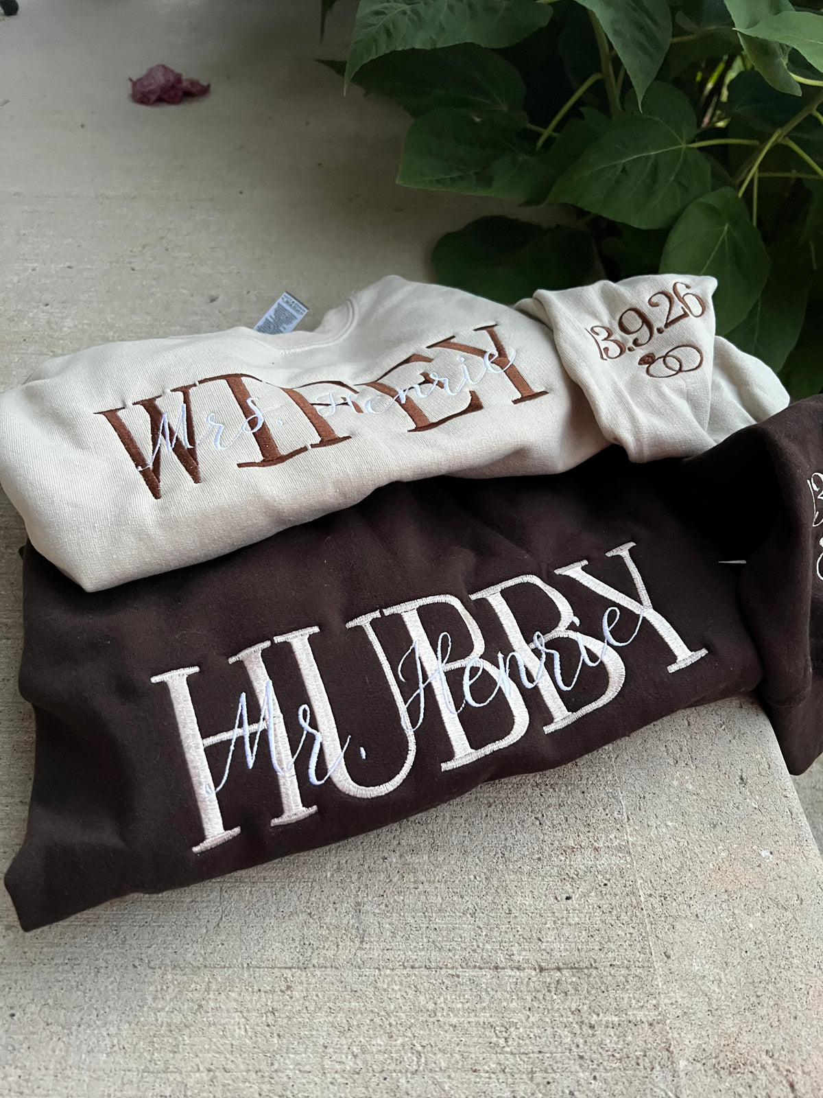 Custom Wifey and Hubby Embroidered Sweater, Tshirt or Hoodie Bride and Groom