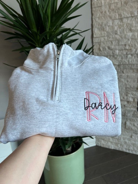 Personalized Nurse Quarter Zip Embroidered Sweater
