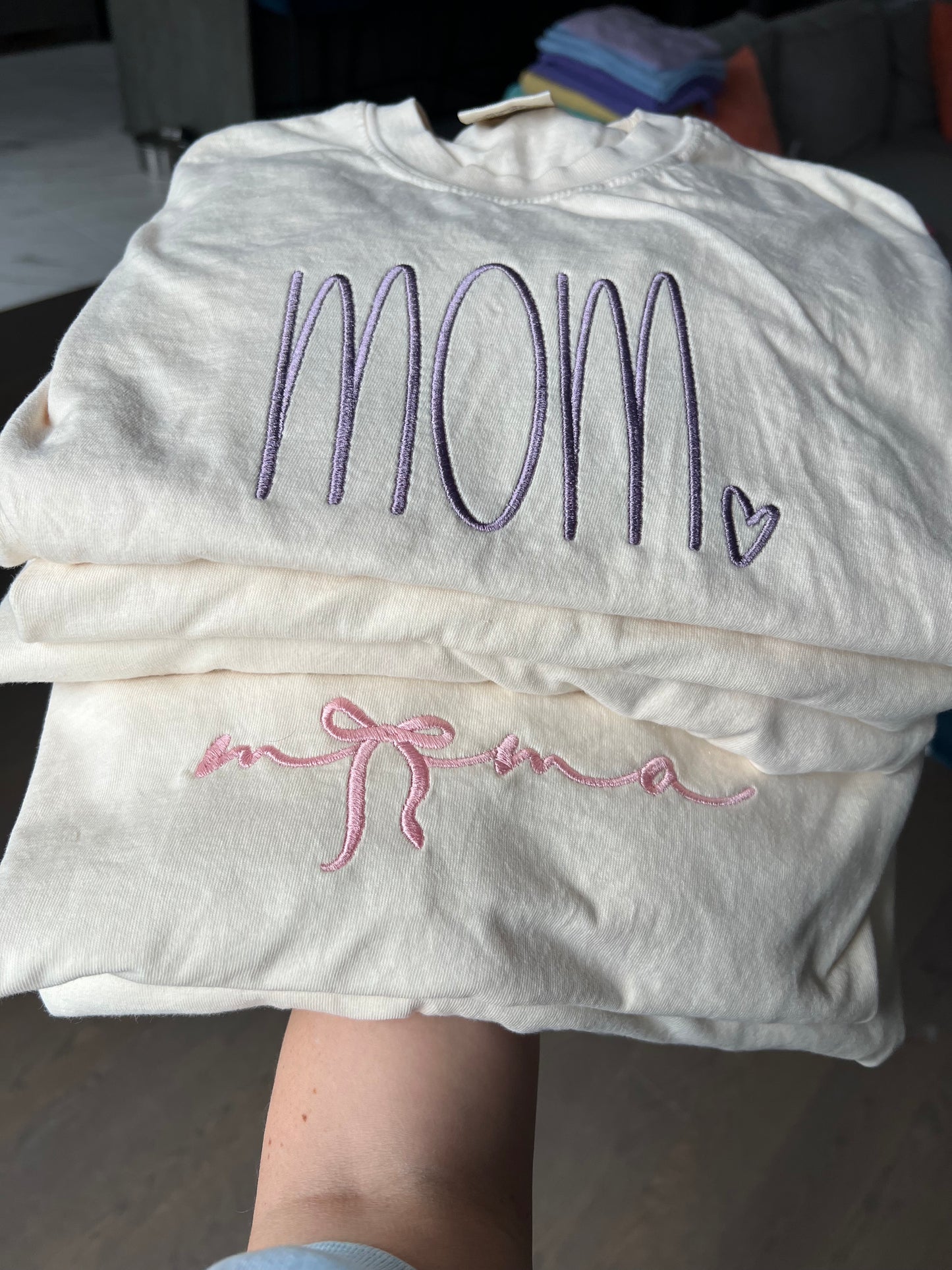 Mom embroidered Sweater, Tshirt or Hoodie