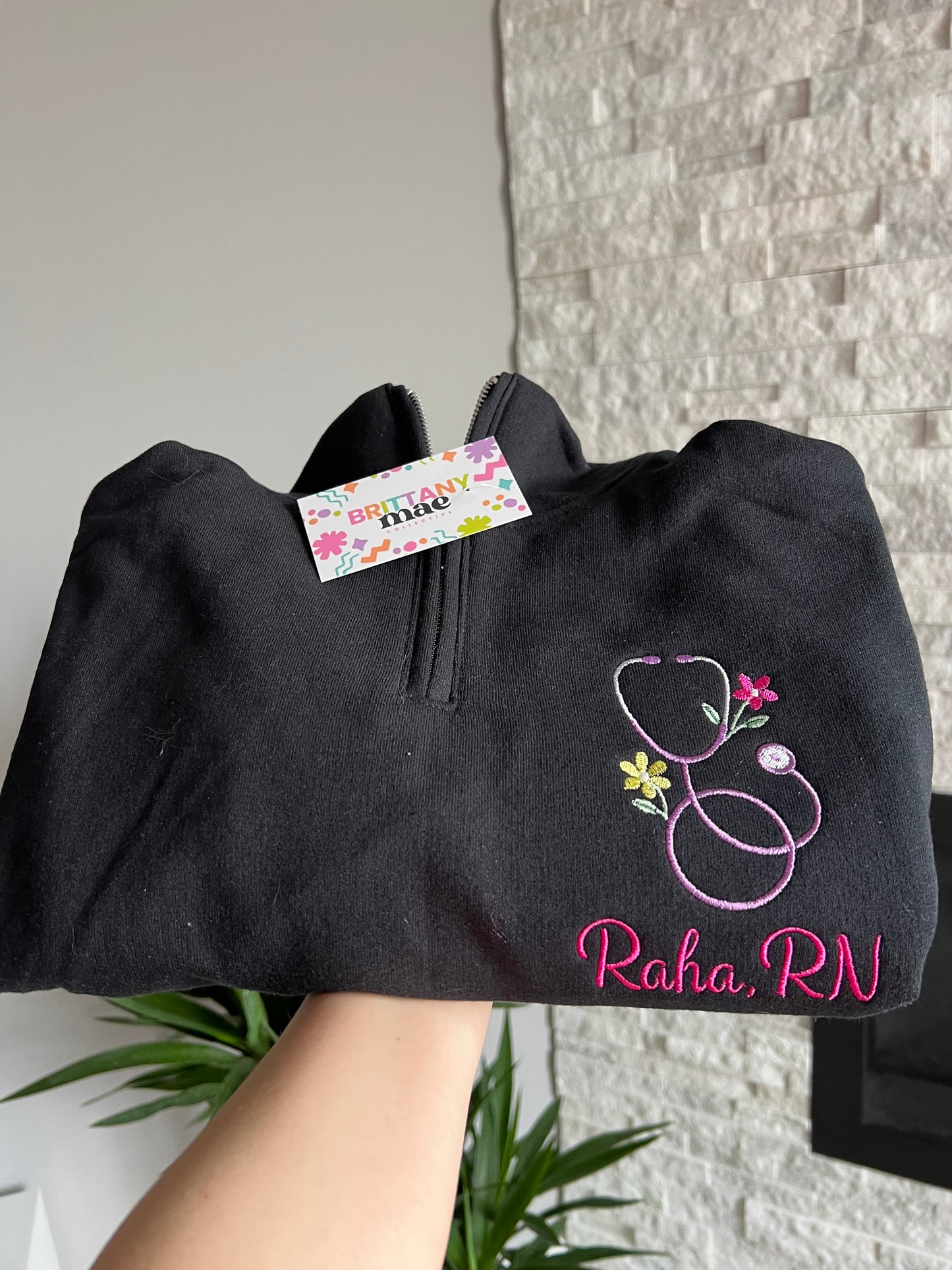 Personalized Nurse Quarter Zip Embroidered Sweater