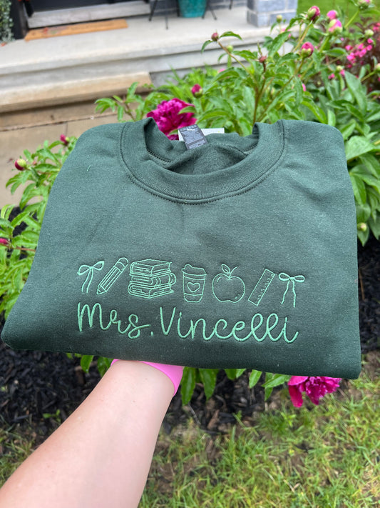 Custom Teacher name embroidered Sweater, Tshirt or Hoodie