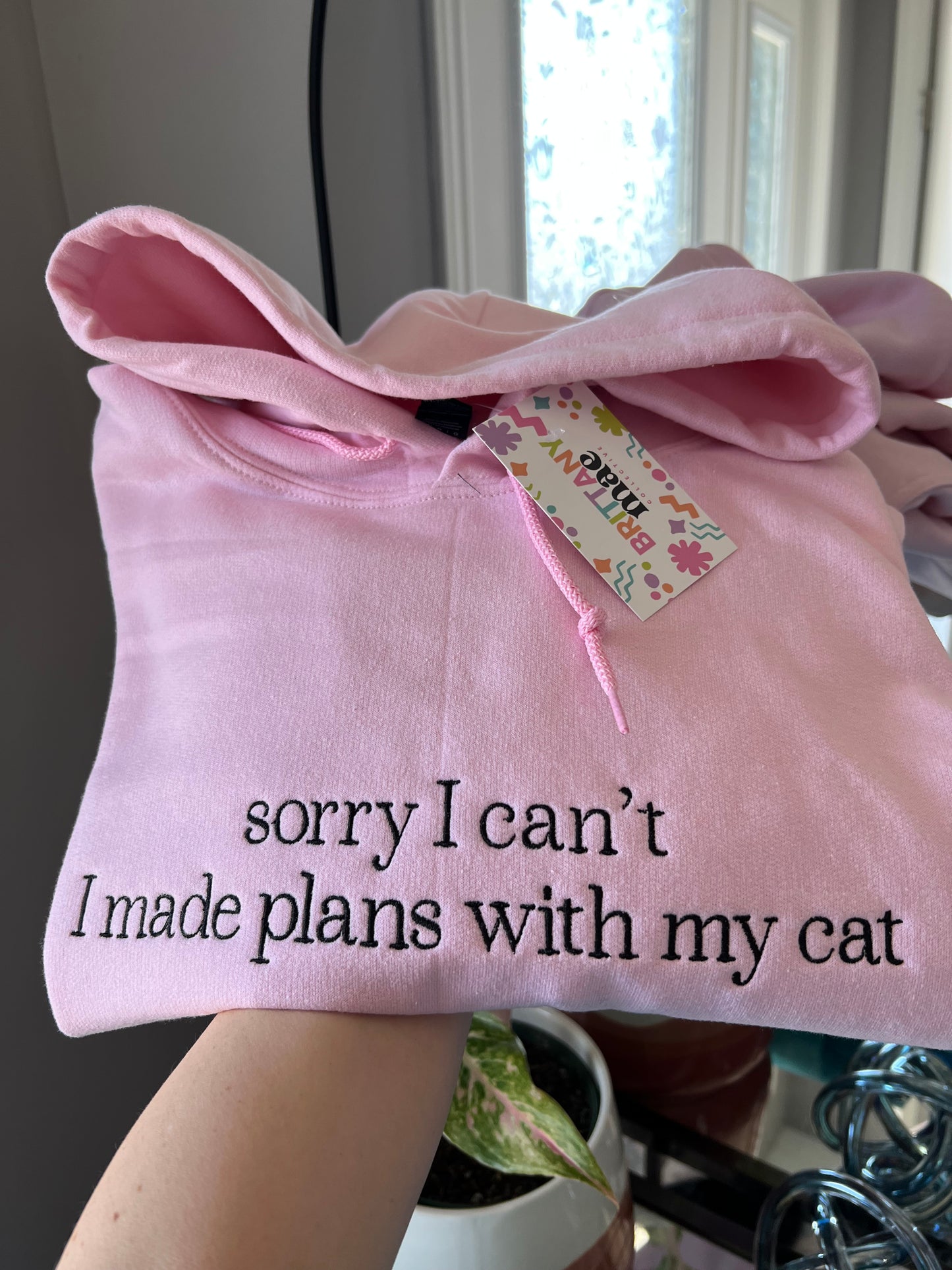 Cant I made plans with my cat embroidered Sweater, Tshirt or Hoodie