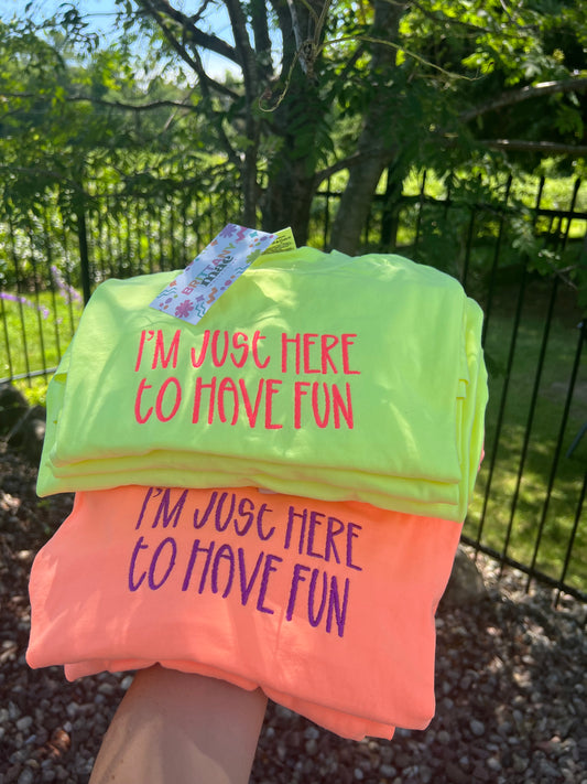 Im Just Here to Have Fun Embroidered 3/4 comfort color crop top