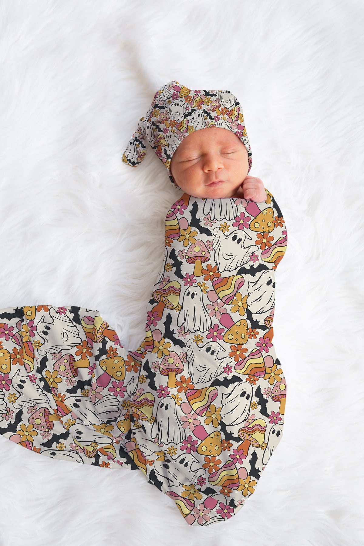 Personalized Halloween Newborn swaddle Bow Set Hat
