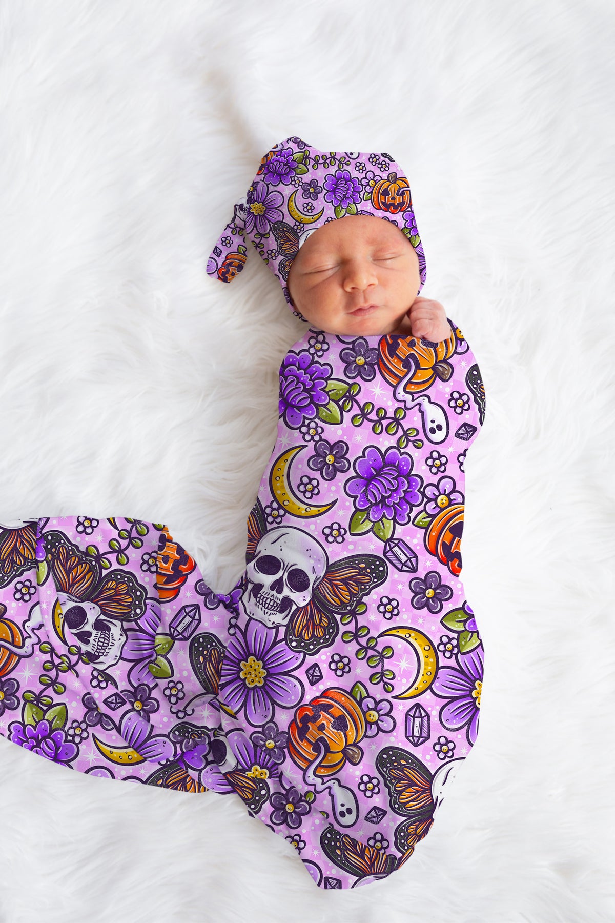 Personalized Halloween swaddle set Purple Skulls