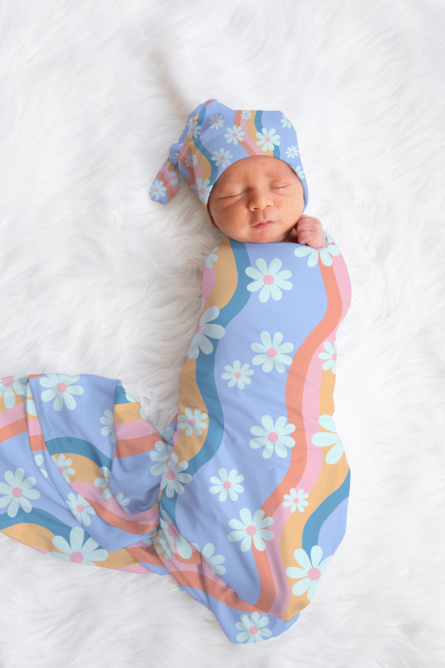 Personalized Groovy Floral Swaddle Hat or Bow Set