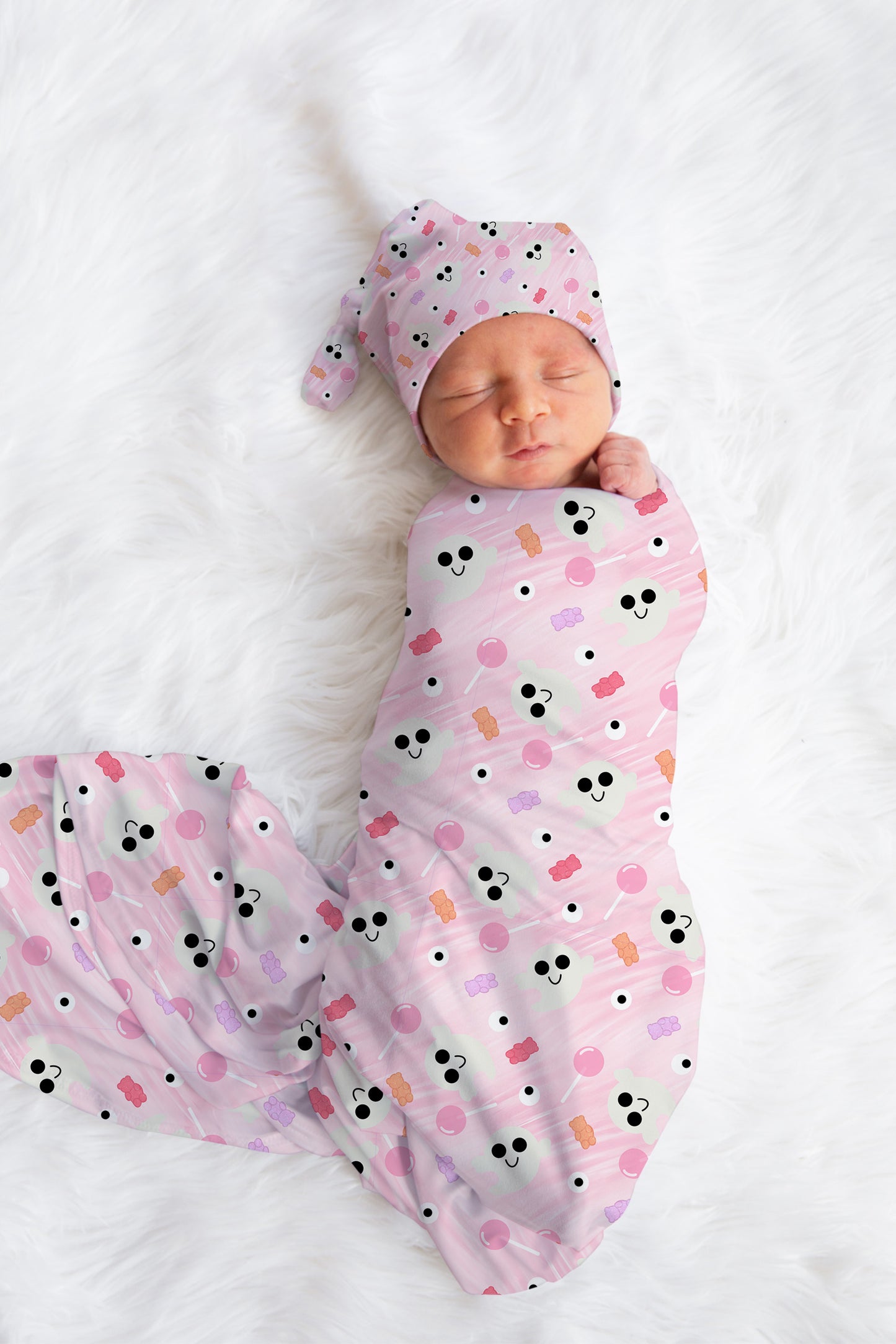 Personalized Pink Halloween Swaddle Set Ghosts
