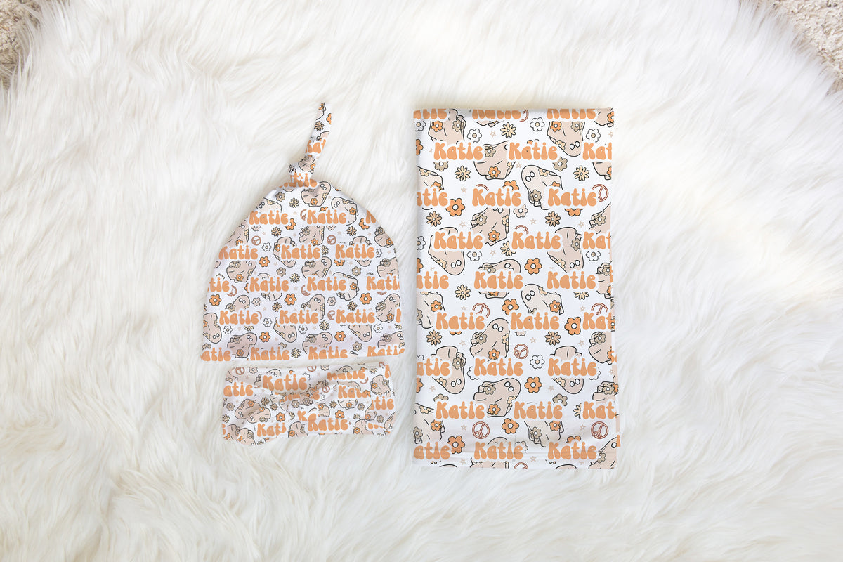 Personalized Halloween Newborn Swaddle Set Bow or Hat
