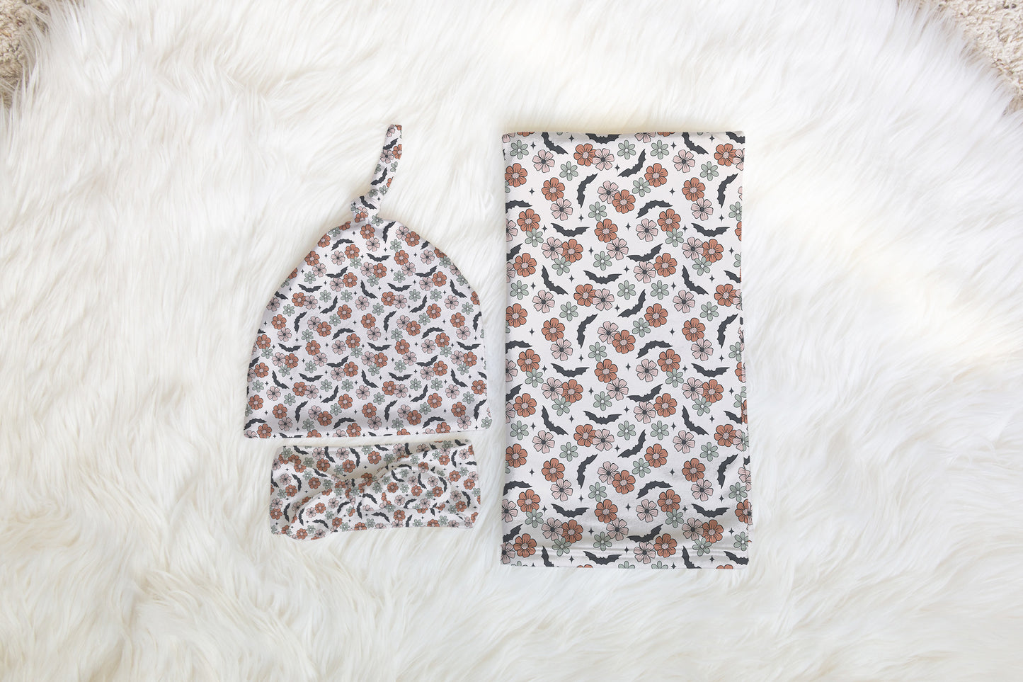 Personalized Halloween swaddle set Bats