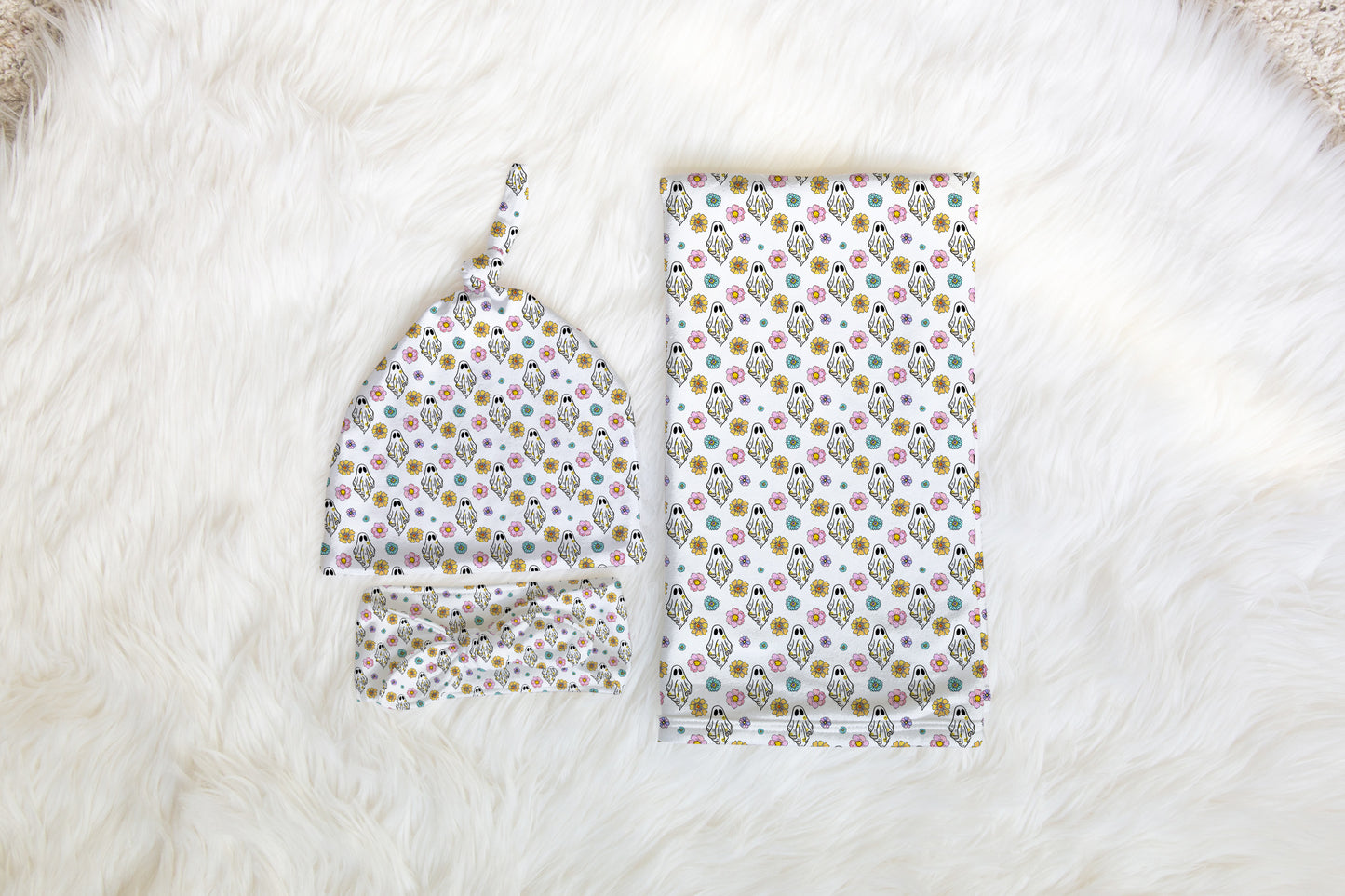 Personalized Halloween Newborn swaddle Bow Set Hat