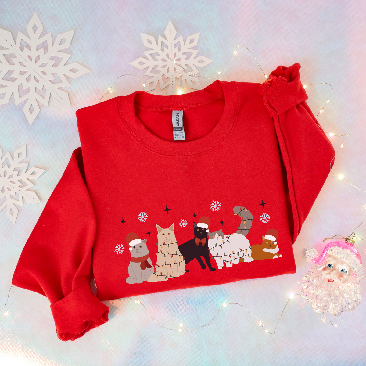 Cute Cat Christmas Sweatshirt -  Sizes small to 5XL