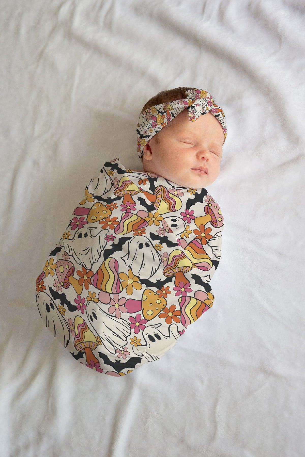 Personalized Halloween Newborn swaddle Bow Set Hat
