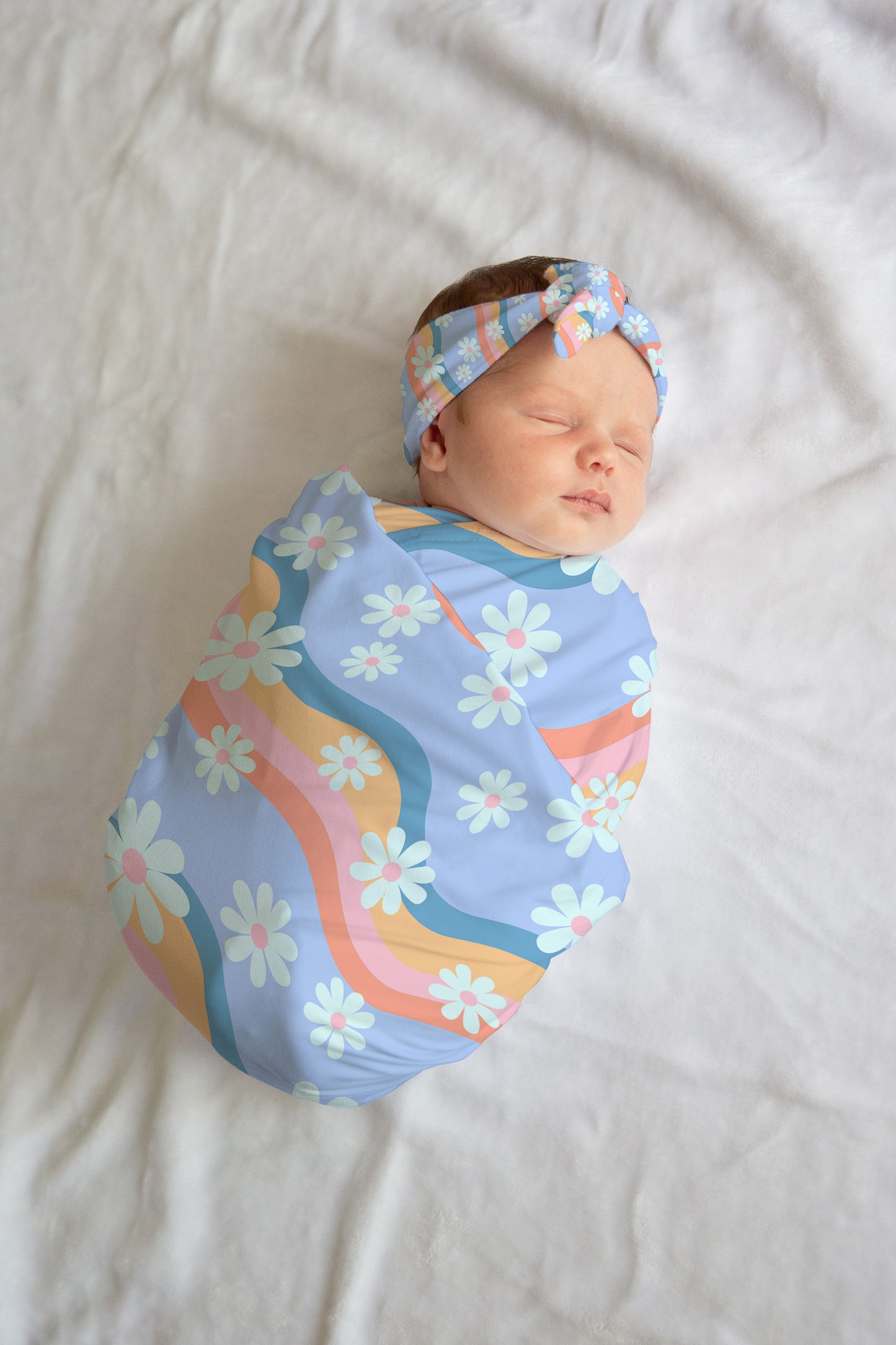 Personalized Groovy Floral Swaddle Hat or Bow Set
