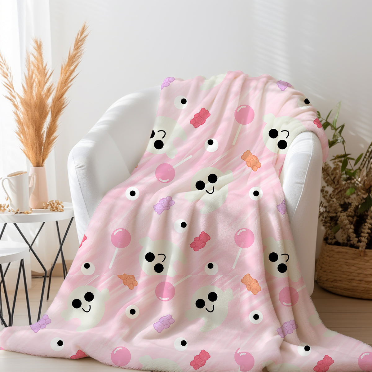 Personalized Halloween Blanket Pink Ghost