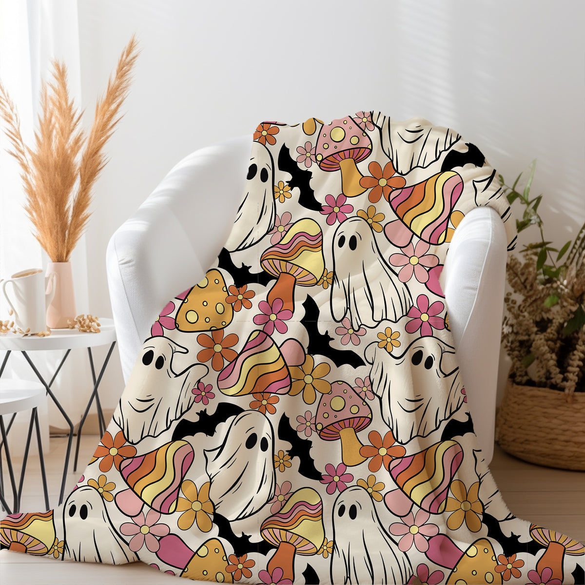 Personalized Ghost Halloween Throw Blanket Fall Decor