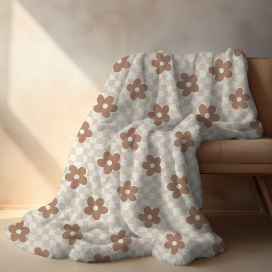 Retro Floral and Checkered Blanket