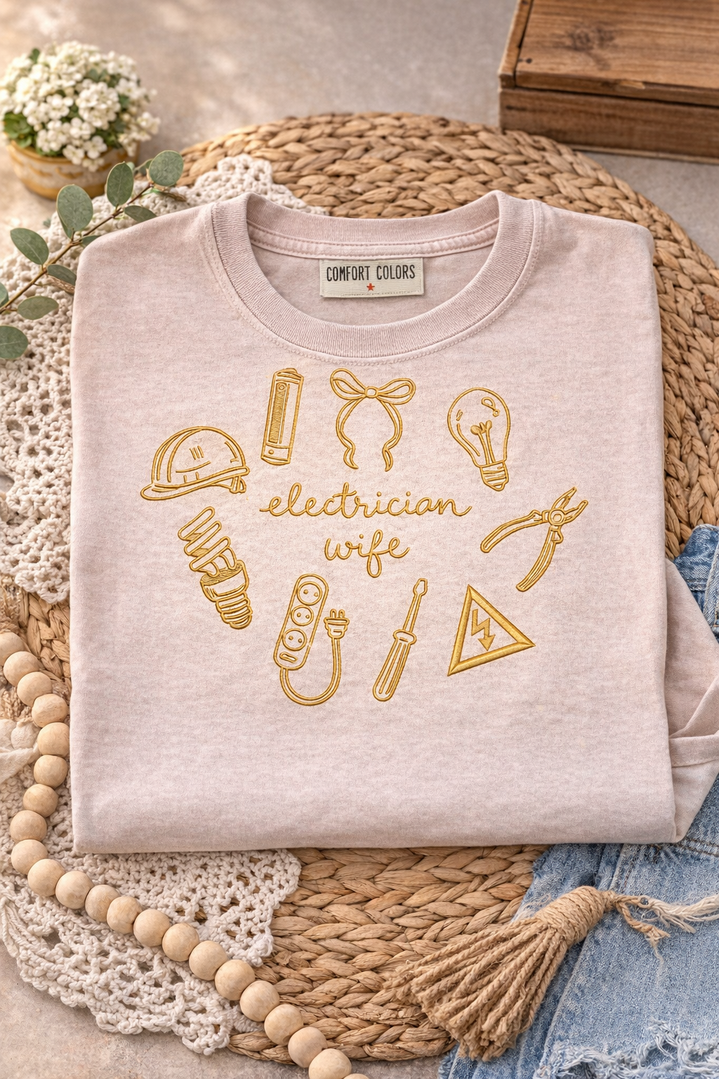 Electrician Wife embroidered Sweater, Tshirt or Hoodie