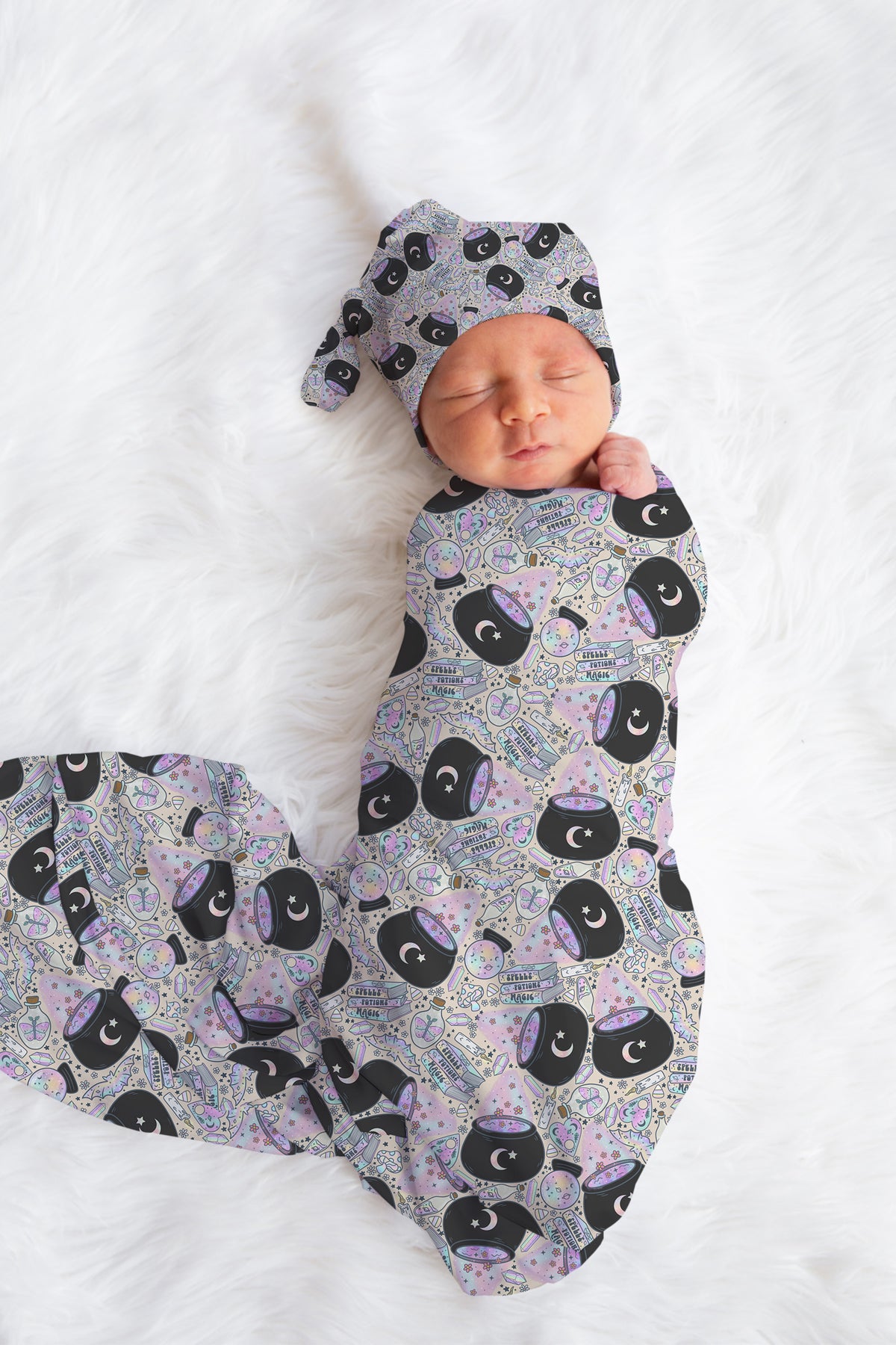 Personalized Purple Halloween Swaddle Set Witchy