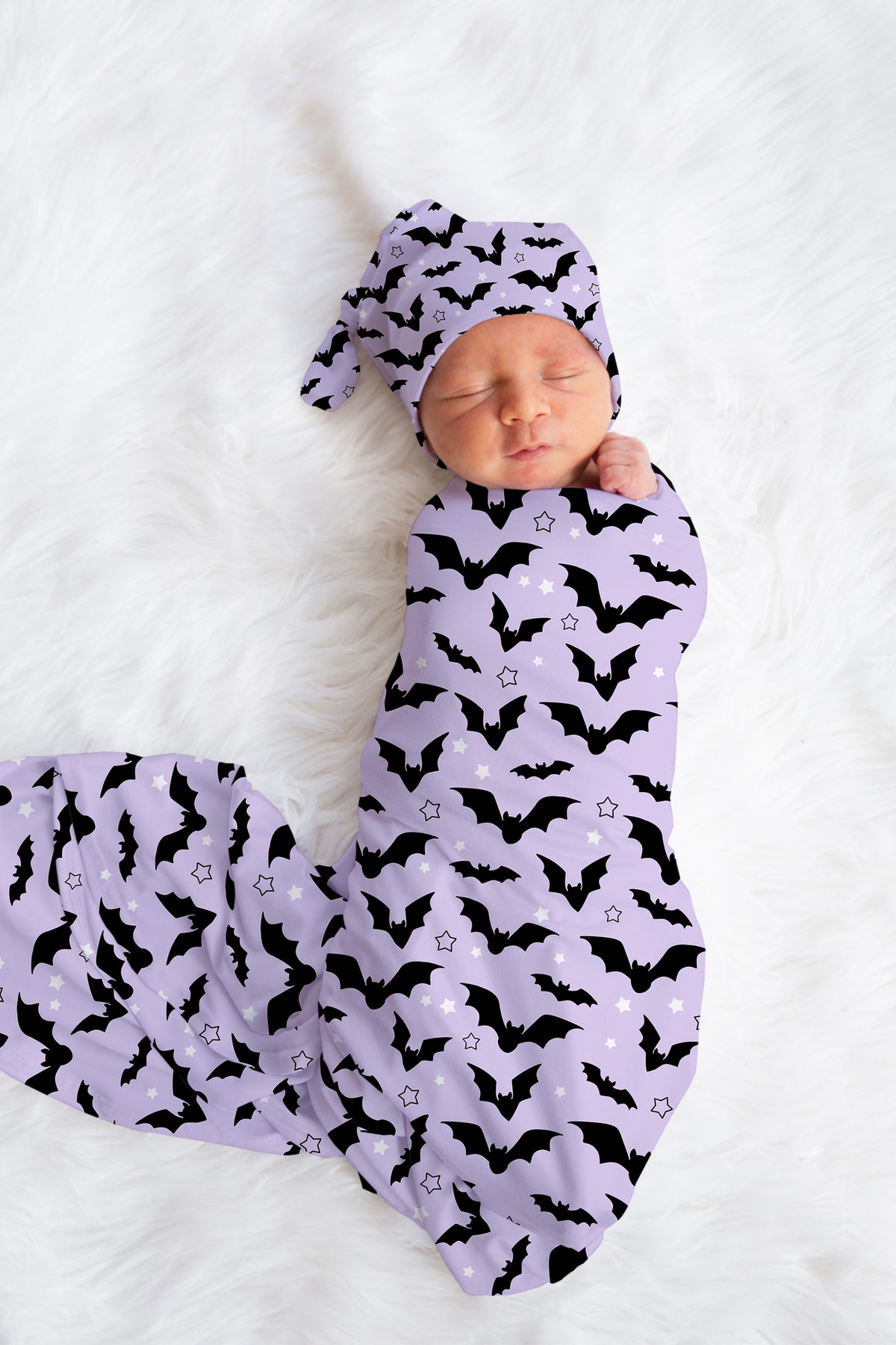 Personalized Bats Newborn Swaddle Set Purple