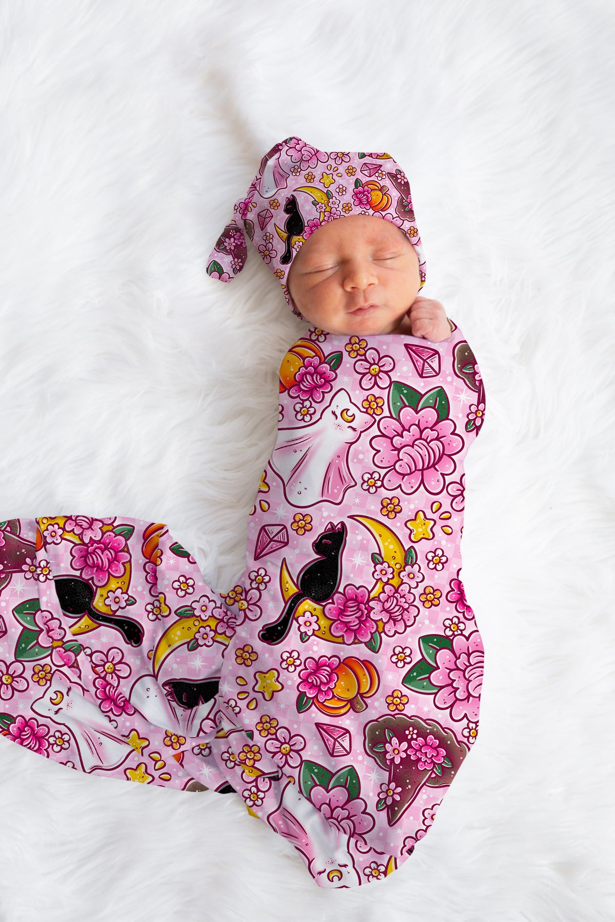 Personalized Halloween Swaddle Set Pink Witchy Cats
