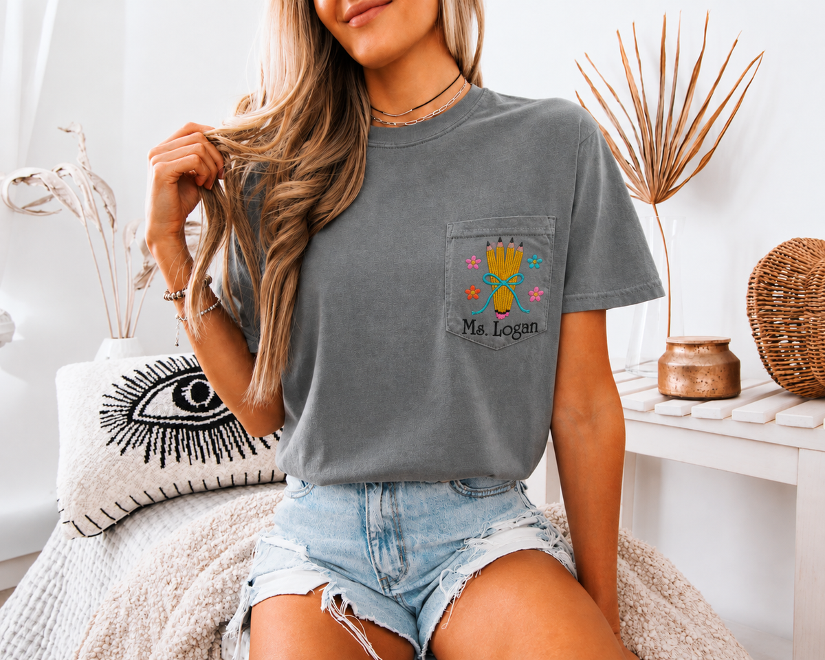 Custom Teacher Pocket Embroidery Shirt Persoanlized Name