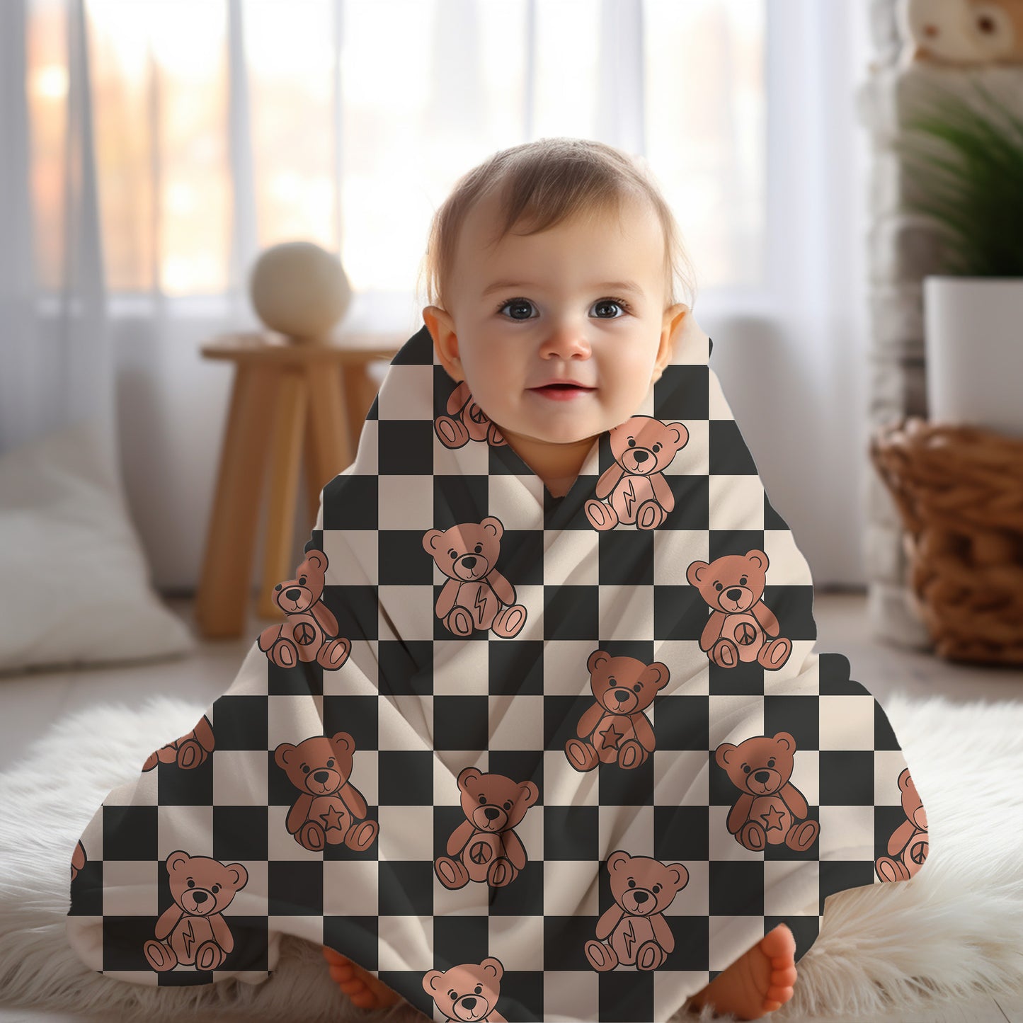 Personalized Boys Teddy Bear Blanket Checkered