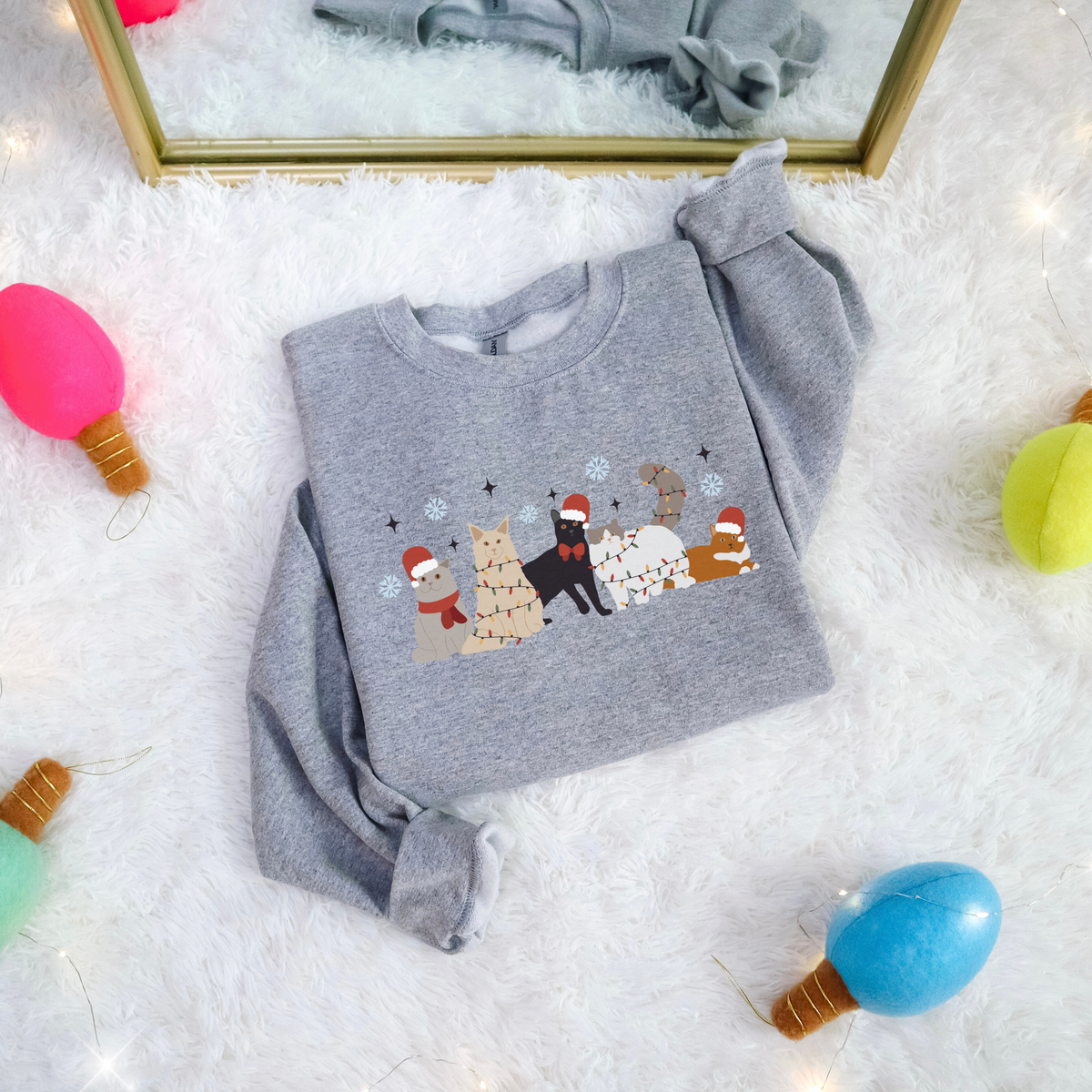 Cute Cat Christmas Sweatshirt -  Sizes small to 5XL